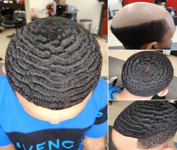 Pelle Afro Toupee 10MM Uomo 360 Tessuto Unità di capelli umani Nero Mens Curl Sistema maschile Parrucche di ricambio Ricci crespi Macchina Made3932197
