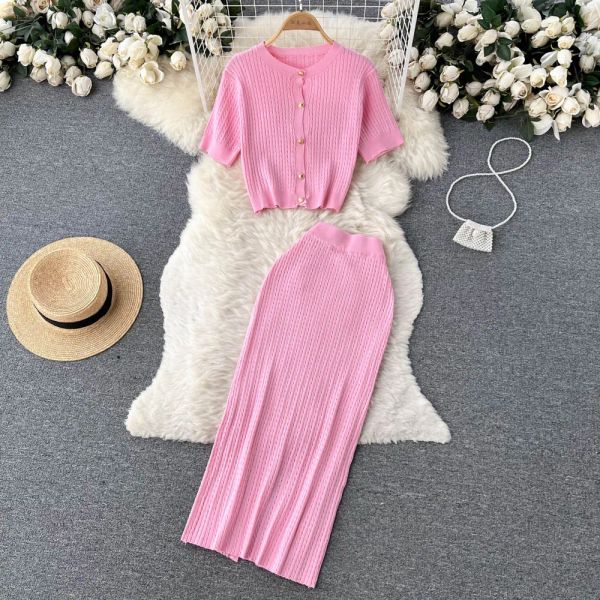 Skirts Girls Women Elegant Casual Fashion Clothes Streetwear Sets Two Pieces All Match Vintage Y2k Pink High Waist Female T Shirt Skirt
