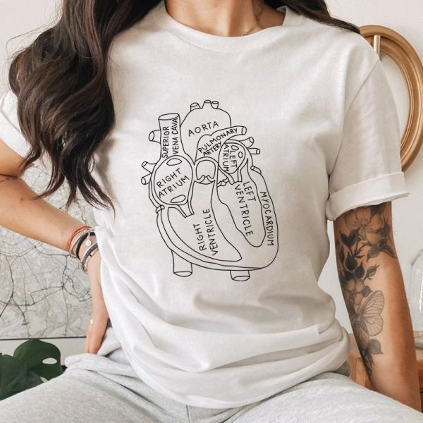 Футболка минималистичная футболка с анатомическим сердцем, Эстетическая женская футболка кардиолога для медсестер, забавная футболка с анатомическим рисунком для взрослых, топ