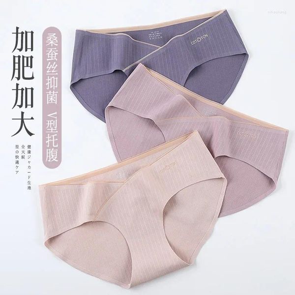 Calcinha feminina feita inteiramente de algodão seda amoreira antibacteriana virilha calças triangulares com cintura ampliada