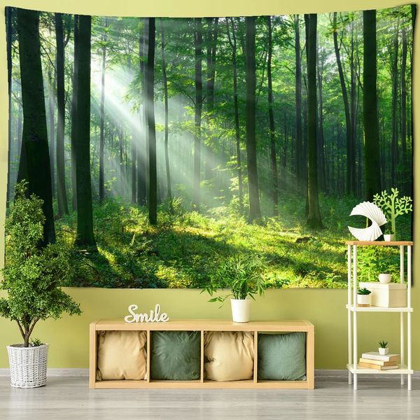 Зеленый бамбуковый лес, природа, гобелен, дизайн, гобелен под дерево, лес, настенное украшение для гостиной, домашний декор, дерево, стена 240304