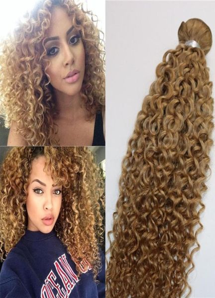 Afro Curly Weave Brasilianische Echthaarverlängerungen Erdbeere Honigblond Remy Haarbündel 100 Gramm pro Stück6333158