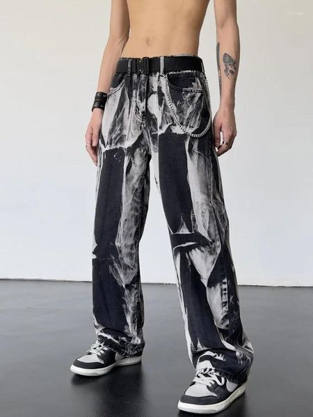 Pantaloni jeans da uomo Streetwear Estetico Tie Dye Pantaloni da cowboy da uomo Gamba larga Hip Hop Goth Cotone morbido Originale Kpop Stacked Denim