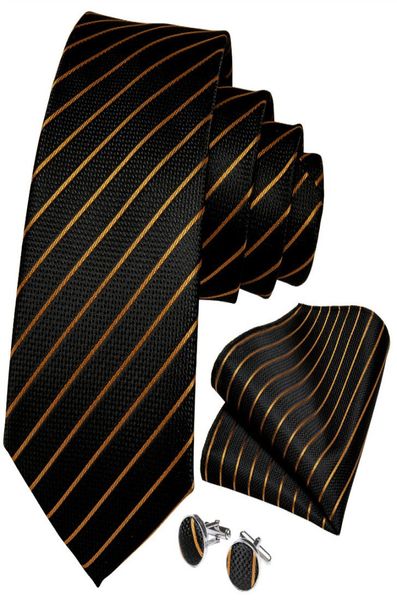 HiTie Krawatten-Set, Private Label, Seide, Herren, Schwarz und Gold, Krawatte, Streifen-Set, Drop N73311631089