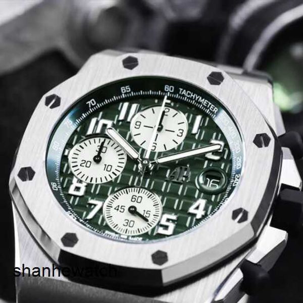 Hochwertige Armbanduhr, beliebte Armbanduhren AP Royal Oak 26238TI, neue grüne Scheibenrückseite, transparent, neues Uhrwerk, Titan-Metall, 42 Durchmesser, Schnellverschluss-Uhrenarmband-Set