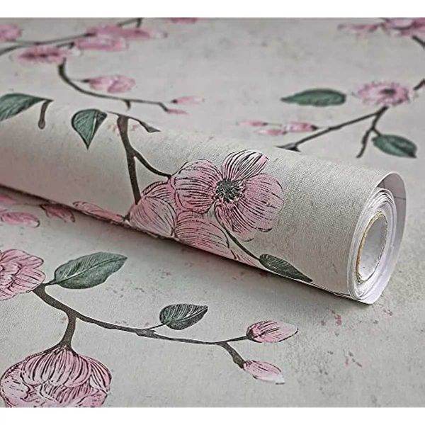 Wallpapers Florale Tapete zum Abziehen und Aufkleben, rosa Pflaumenblume, abnehmbares selbstklebendes Kontaktpapier, Schubladenregalauskleidung, Vinylfolie für Dekor L2403