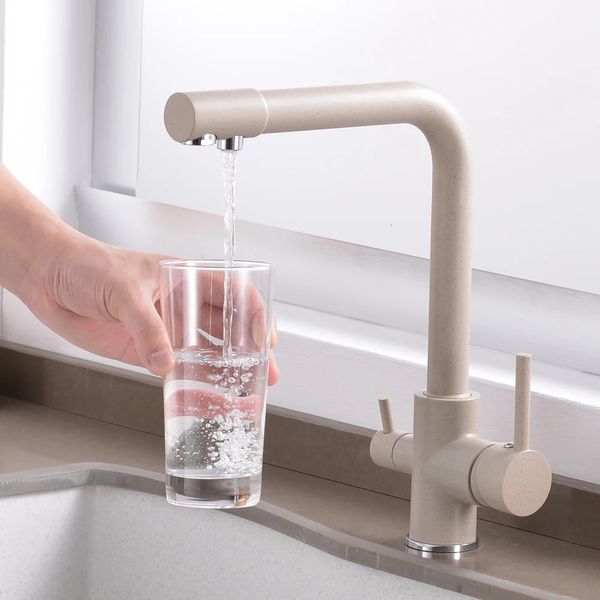 Küchenarmatur Wasser mit Punkt Messing Luftreiniger Wasserhahn Dual Sprayer Trinkwasser gefiltertes Wasser Wasserhahn Gefäß Waschbecken Mischbatterie Torneira 240301