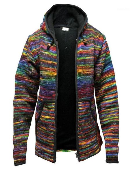 Men039s jaquetas para homens camisola colorida com capuz velo zíper casaco de malha boêmio vintage festival masculino m5xl8712004