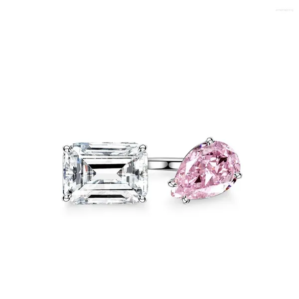 Anéis de cluster Light Luxury Sterling Silver Live Ring S925 Mulheres Atacado Rosa Diamante Ins Estilo Abertura Ajustável