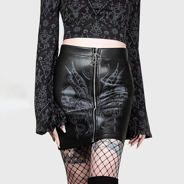 Rock Frauen y2k Mädchen Schwarz PU Leder Gothic Ultra Minirock sexy Goth Steampunk Dark Academia Grunge Bleistift Rock Kleidung TS024