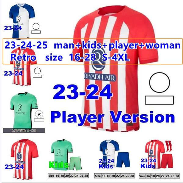 XXXL 23 24 Atlético camisas de futebol GRIEZMANN 23 24 120º aniversário M.LLORENTE KOKE SAUL Correa LEMAR R.DE PAUL camisa de futebol masculino conjunto infantil 4XL