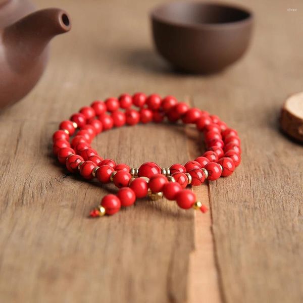 Strand yuokiaa temperamento minimalista natural pinho vermelho pedra grânulo pingente pulseira meditação yoga jóias presente de aniversário festival