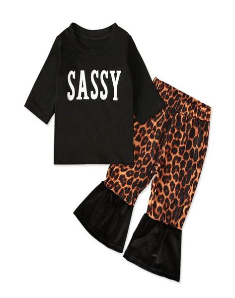 Ins leopardo bebê meninas ternos carta manga longa camiseta leopardo calças largas 2 pçsset roupas recém-nascidos roupas da menina do bebê infantil 1497053
