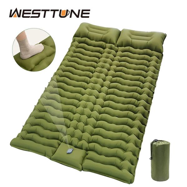 Двойной спальный коврик для кемпинга, самонадувающийся коврик, спальный матрас с подушкой для пеших прогулок на открытом воздухе, 2 человека, дорожная кровать, надувной коврик 240304