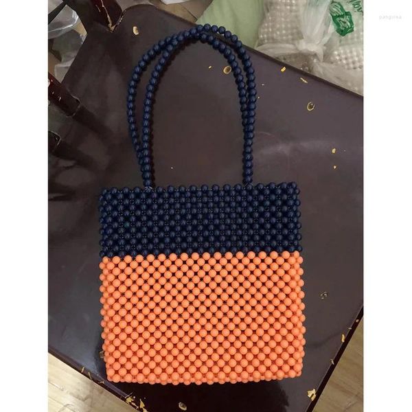 Abendtaschen, individuell gestaltete, handgefertigte, gewebte Perlentasche, minimalistisches Schwarz-Orange-Patchwork, Damen-Schulter-Nischen-Design, große Handtasche