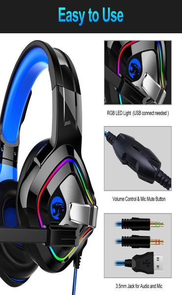 Kabelgebundene Gaming-Kopfhörer mit Mikrofon für PCXbox One PS45-Controller, Headset mit Geräuschunterdrückung, Taschenlampe, Bass-Surround-Laptop 4520914