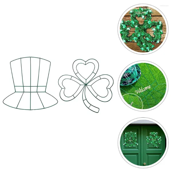 Dekoratif Çiçekler St Patricks Günlük Kapı İşaretleri Dört yapraklı Çember Çiçek Centerpieces Duvar Asma Çelenk Ring