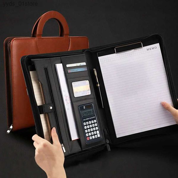 Money Clips Özelleştirilmiş A4 Business Padfolio Dosya Klasör Portföy PU DERİ KARŞI Hesap makinesi Defterleri Kart Tutucu Ofis Belgesi L240306