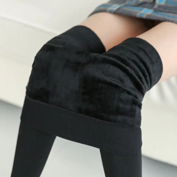 Leggings leggings foderato in vello invernale Donne in vita alta mantenimento di pantaloni caldi morbidi solidi comodi calmari termici elastici leggings