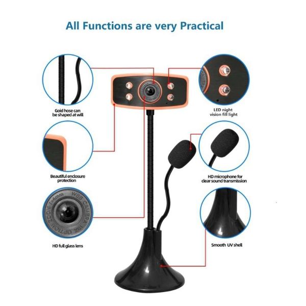 Câmera de rede de computador para ensino ao vivo Microfone externo sem drive com luz suplementar, curso on-line, reconhecimento e coleta de retratos para exames