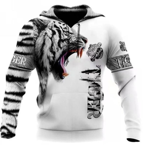 Men039s Hoodies Sweatshirts Mode Frühling Herbst Tier Weiß Tiger Haut 3D All Over Gedruckt Unisex Pullover Casual Jacke 44405670