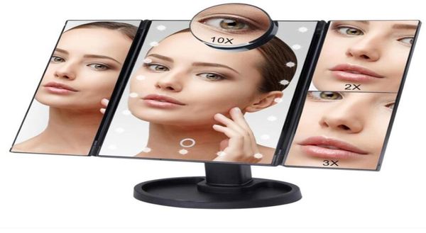 22 luci LED Touch Sn Specchio per trucco Tavolo Trucco 1X2X3X / 10X Specchio ingranditore Vanity magnifier sn 3 LED pieghevole7881991