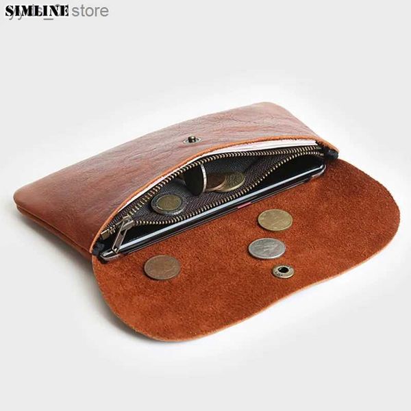 Para Klipler Orijinal Deri Cüzdan Erkek Kadınlar Vintage Cowhide Uzun İnce Erkek Cüzdan Pasaport Kartı Tutucu Fermuar Para Telefon Çantası L240306