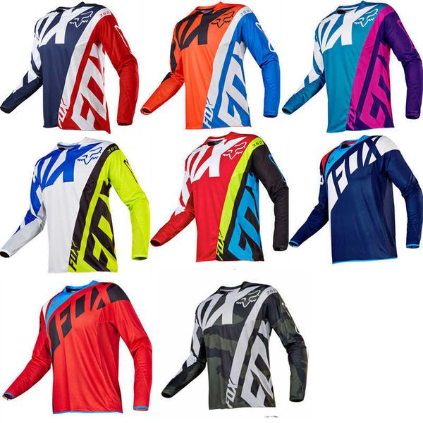 Camisetas masculinas venda quente raposa corrida terno ciclismo terno de manga comprida topo dos homens verão motocicleta corrida off-road roupas esportivas