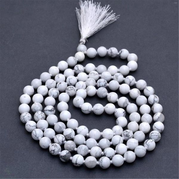 Pingentes 8mm natural pedra de pinho branco 108 contas borlas colar pulseira espiritualidade sorte cura chakra artesanal punho de pulso reiki