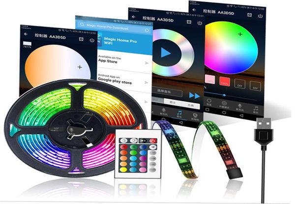 WiFi-TV-LED-Streifen, Hintergrundbeleuchtung, RGB, wasserdicht, USB-Streifenlicht-Set, APP-gesteuerte 5050 mehrfarbige Lichterketten, funktionieren mit Alexa Go9123748