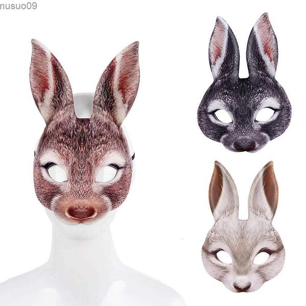 Maschere di design Maschera di coniglio Simpatico animale in peluche Party Cosplay Accessori in maschera Oggetti di scena per donne e uomini Mezza faccia Halloween Pasqua