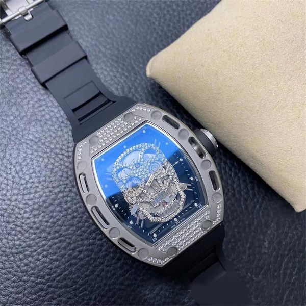 Uhren von hoher Qualität, schwarzes Armband, Totenkopf-Zifferblatt, vereist, modische Geschenkuhren, automatische mechanische Bewegung, Designer-Armbanduhr von höchster Qualität, SB057 C4