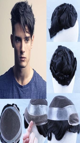 Peruca de cabelo humano preto natural para homens, sistema de substituição de cabelo remy, renda suíça pu, marrom escuro, peruca masculina, 6 tamanhos encaracolado 2028417