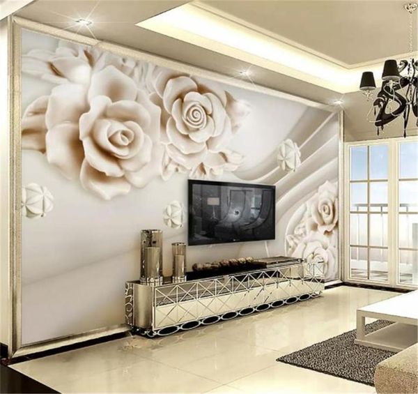 Personalizado qualquer tamanho 3d flor papel de parede em relevo jade escultura rosa interior tv fundo decoração mural papéis de parede wallcovering2971793