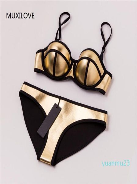 WholeMUXILOVE 100 неопреновый летний мягкий комплект бикини пуш-ап женский сексуальный купальник купальный костюм бикини купальный костюм Gold6151744