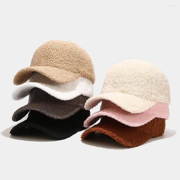 Bola bonés artificial lã de cordeiro chapéus feminino outono inverno versão coreana maré cor sólida boné quente pelúcia beisebol