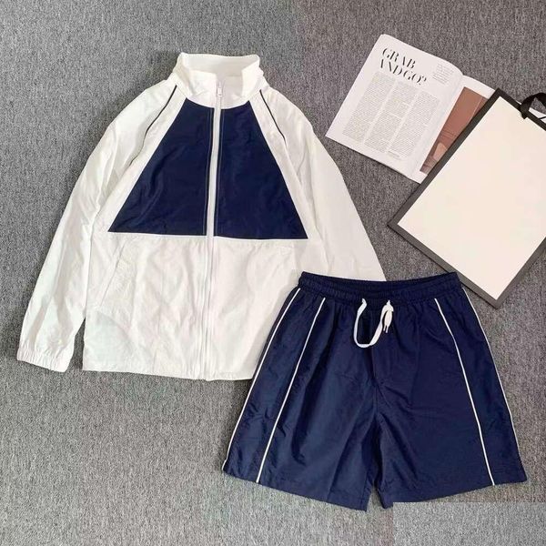 Tute da donna taglie forti Pantaloncini da uomo Set 2024 Primavera Estate Tuta sportiva blu e bianca Giacca a vento unisex Cerniera Colletto alla coreana Pr Dhovd