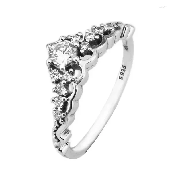 Anelli a grappolo Anello in argento sterling 925 all'ingrosso Trasparente CZ Tiara da favola Matrimonio per gioielli da donna Bagues Femme