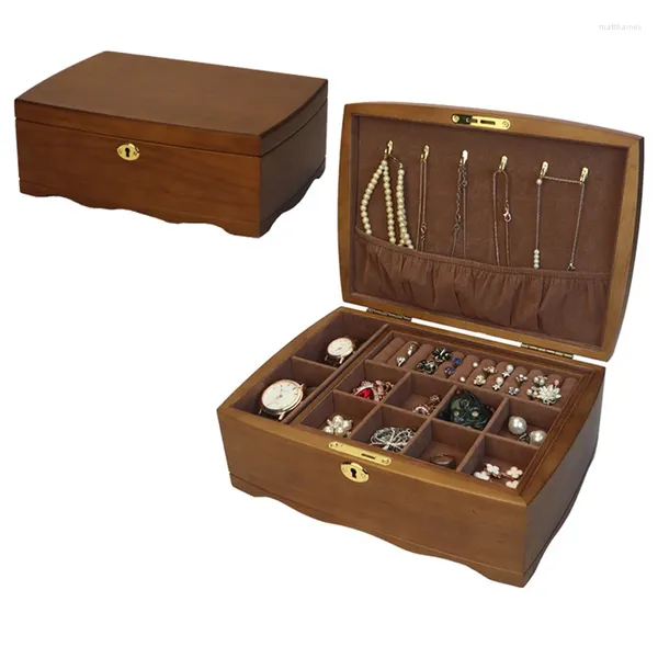 Bolsas de jóias 2024 caixa de madeira sólida com bloqueio retro antigo de alta capacidade mecklace relógio anel estilo chinês