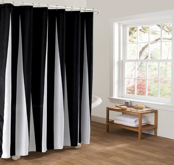 Cortina de chuveiro com listras verticais preto e branco, cortina de banheiro preta em tecido de poliéster à prova d'água, cortina de chuveiro 209626116