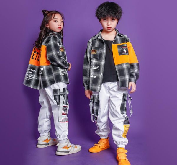 Trajes de dança jazz crianças hip hop dança roupas de rua crianças camisa xadrez calças jogger meninos palco desempenho wear suit2148716