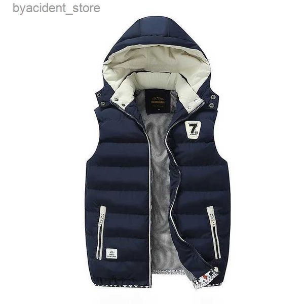 Camicie casual da uomo Nuovo gilet da uomo da uomo giovanile autunno casual con cappuccio giacca senza maniche da uomo colletto in piedi casual abbigliamento da uomo L240306