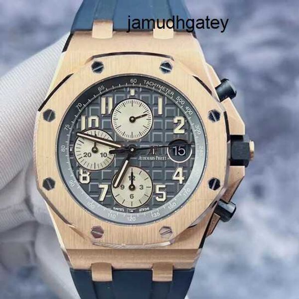 Montre hareketi AP Watches Watch Royal Oak Offshore Serisi 26470or Gri Disk 18K Gül Altın Erkekler İzle 42mm Kredi Kartı