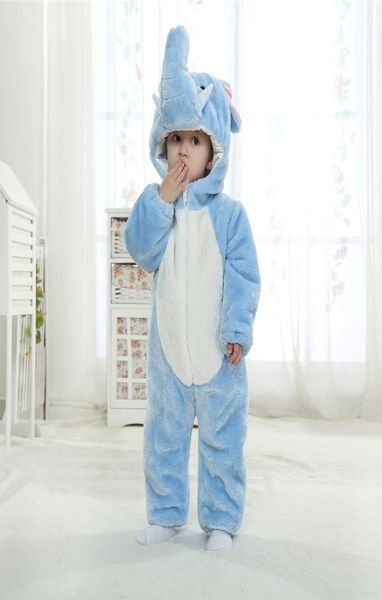 Crianças bebê traje de natal flanela azul elefante macacão com capuz bonito bodysuit inverno quente uma peça macacão outfits1630129