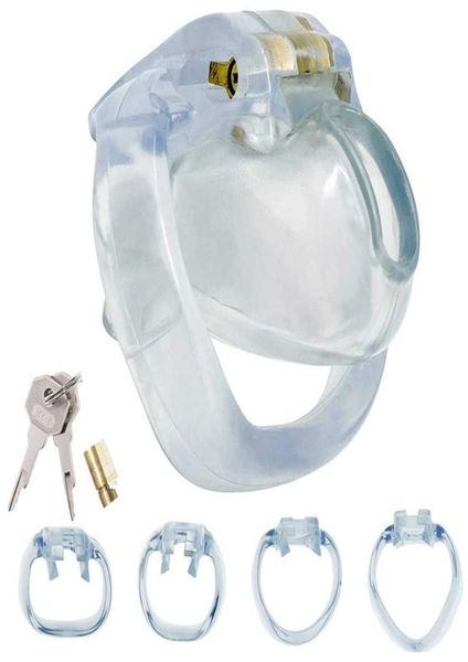 Gaiola de galo de plástico transparente, dispositivo HT-V4 com 4 anéis de pênis, cinto masculino, brinquedo sexual adulto 2106298051003