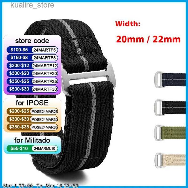 Assista Bandas Nylon Straps 20mm 22mm Solf Militar Esporte Banda de Alta Qualidade Tecido Nylon Banda Premium Cinto Substituir Acessórios L240307