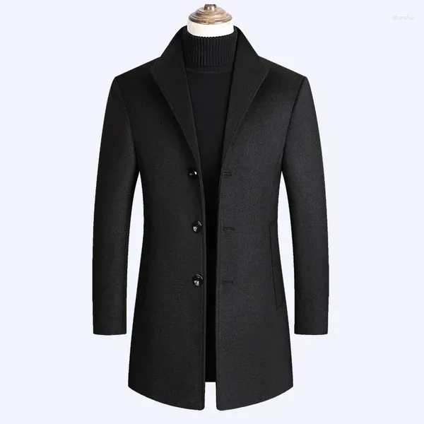 Herren Trenchcoats Herbst-Winter Wollmantel mittellang lässig mit baumwollverdickter Jacke