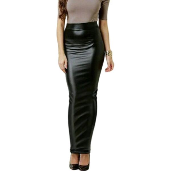 Saia feminina bodycon saia longa preto cintura alta couro do plutônio apertado maxi saias clube festa wear elegante saia lápis saia faldas grande mais