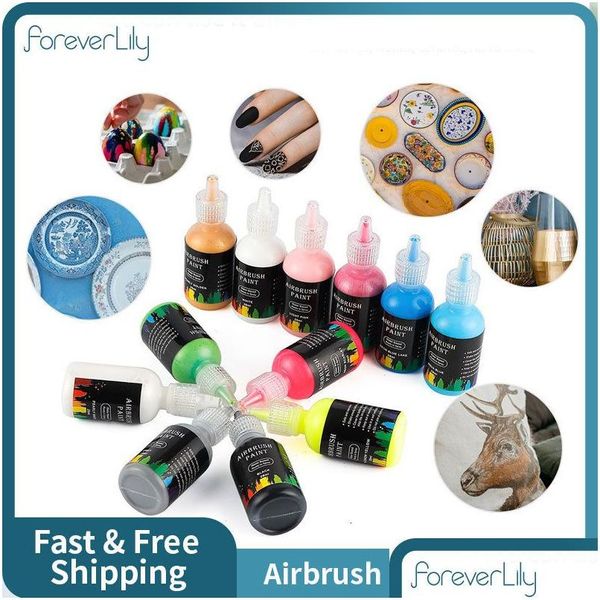 Nail Polish 12pcs DIY Airbrush Art Tintas Tinta Acrílica Conjunto Pigmentos para Spray Stencils Ferramentas de Pintura 10 29ml 230712 Gota entrega Dhpp6