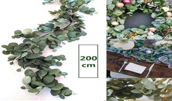 2m artificial falso eucalipto guirlanda longa seda eucalipto folhas plantas vegetação casamento pano de fundo folhagem arco parede decor2417007